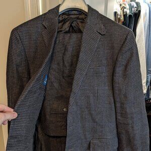 Polo Ralph Lauren Gray Houndstooth Windowpane 100% Linen Suit Side Adjusters 42R